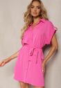Rochie cămașă evazată fuchsia cu cordon Vikira