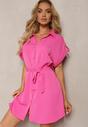 Rochie cămașă evazată fuchsia cu cordon Vikira