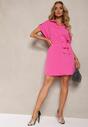 Rochie cămașă evazată fuchsia cu cordon Vikira