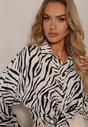 Cămașă Bej-Negru cu Fundă și Mânecă Lungă în Model Animal Print Vikimia
