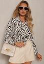 Cămașă Bej-Negru cu Fundă și Mânecă Lungă în Model Animal Print Vikimia