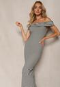 Rochie Alb-Negru în Dungi cu Decolteu Bardot cu Șliț Vikitessa