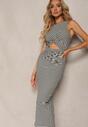 Rochie Cocktail Negru-Albă fără Mâneci cu Decolteu Geometric în Talie și Slit Lateral Vikorra