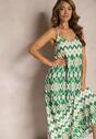 Rochie verde din viscoză cu bretele cu croi evazat și model geometric Xervidia