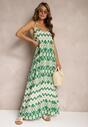 Rochie verde din viscoză cu bretele cu croi evazat și model geometric Xervidia