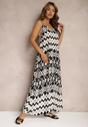 Rochie Alb-Negru din Viscoză cu Bretele cu Croi Clos și Model Geometric Xervidia