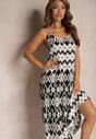 Rochie Alb-Negru din Viscoză cu Bretele cu Croi Clos și Model Geometric Xervidia