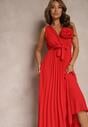 Rochie de Cocktail Roșie Pliată cu Broșă Florală Curea și Elastic în Talie Viknna