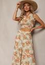 Portocaliu-Verde Set Boho din Bumbac Top Scurt cu Bretele Elastice Pantaloni Largi Rasida