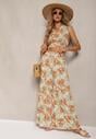Portocaliu-Verde Set Boho din Bumbac Top Scurt cu Bretele Elastice Pantaloni Largi Rasida