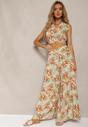 Portocaliu-Verde Set Boho din Bumbac Top Scurt cu Bretele Elastice Pantaloni Largi Rasida