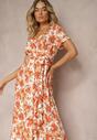 Rochie portocalie cloș din viscoză cu elastic în talie și curea din material Vikllia