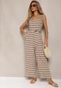 Bej Talie Jumpsuit Vascoză Bretele Legat Talie Seadia
