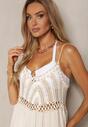 Rochie bej deschis evazată cu bretele cu talie decorativă Xceviana