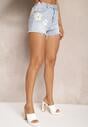 Niebieskie Jeansowe Szorty High Waist z Printem w Kwiaty Vikisias