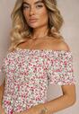 Rochie Alb-Roz Florală Spaniolă cu Elastic în Talie Naadia