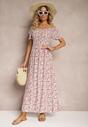 Rochie Alb-Roz Florală Spaniolă cu Elastic în Talie Naadia