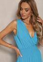 Rochie bleumarin cambrată din viscoză cu elastic în talie și decolteu tip plic Kairidia
