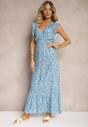 Rochie albastră din viscoză cu croială evazată cu elastic în talie și volane Xardia