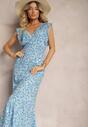 Rochie albastră din viscoză cu croială evazată cu elastic în talie și volane Xardia