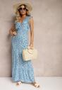 Rochie albastră din viscoză cu croială evazată cu elastic în talie și volane Xardia