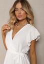 Rochie Albă cu Spate Asimetric cu Decolteu Petrecut Accesorizată cu Curea în Talie Toridia