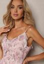 Rochie Roz Liliachiu cu Bretele Subțiri Decolteu Triunghiular și Volane Decorative Rieviana