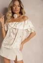 Bluză bej deschis tip spaniolă cu flori mici și choker cu trandafir Bedidia