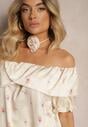 Bluză bej deschis tip spaniolă cu flori mici și choker cu trandafir Bedidia