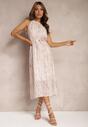 Rochie de seară roz deschis evazată cu decolteu halter și broșă în formă de floare Previiana