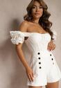Białe Szorty z Ozdobnymi Guzikami High Waist Yidia