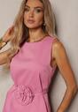 Set Roz Bluză fără Mâneci cu Aplicație 3D Pantaloni Tip Palazzo Wreviana