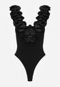 Czarne Body z Bawełny na Ramiączkach z Ozdobną Falbanką przy Dekolcie Sanadia