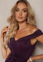 Rochie de seară violet închis tip Carmen cu curea din material Yellia
