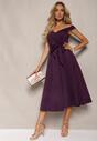 Rochie de seară violet închis tip Carmen cu curea din material Yellia
