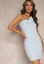 Rochie din Bumbac Albastră pe Un Umar cu Volan Decorativ Nananis