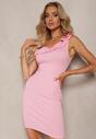 Rochie Roz din Bumbac pe Un Umar cu Volan Decorativ Nananis