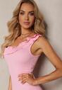 Rochie Roz din Bumbac pe Un Umar cu Volan Decorativ Nananis