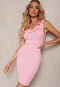 Rochie Roz din Bumbac pe Un Umar cu Volan Decorativ Nananis
