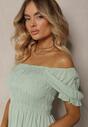 Rochie verde din bumbac evazată cu elastic la decolteu Moridia