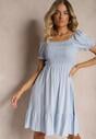 Rochie din Bumbac Albastru Deschis Cu Croi Clos cu Elastic la Decolteu Moridia