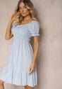 Rochie din Bumbac Albastru Deschis Cu Croi Clos cu Elastic la Decolteu Moridia