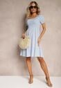 Rochie din Bumbac Albastru Deschis Cu Croi Clos cu Elastic la Decolteu Moridia