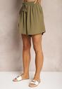 Ciemnozielone Luźne Szorty High Waist z Gumką w Talii Welovia