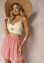 Różowe Luźne Szorty High Waist z Gumką w Talii Welovia