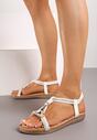 Sandale Albe Slip-On cu Mărgele și Strasuri Decorative Hiramla