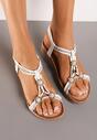 Sandale Albe Slip-On cu Mărgele și Strasuri Decorative Hiramla
