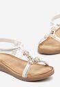 Sandale Albe Slip-On cu Mărgele și Strasuri Decorative Hiramla