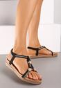 Sandale Negre Slip-On cu Margele Decorative și Pietre Hiramla