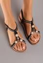 Sandale Negre Slip-On cu Margele Decorative și Pietre Hiramla